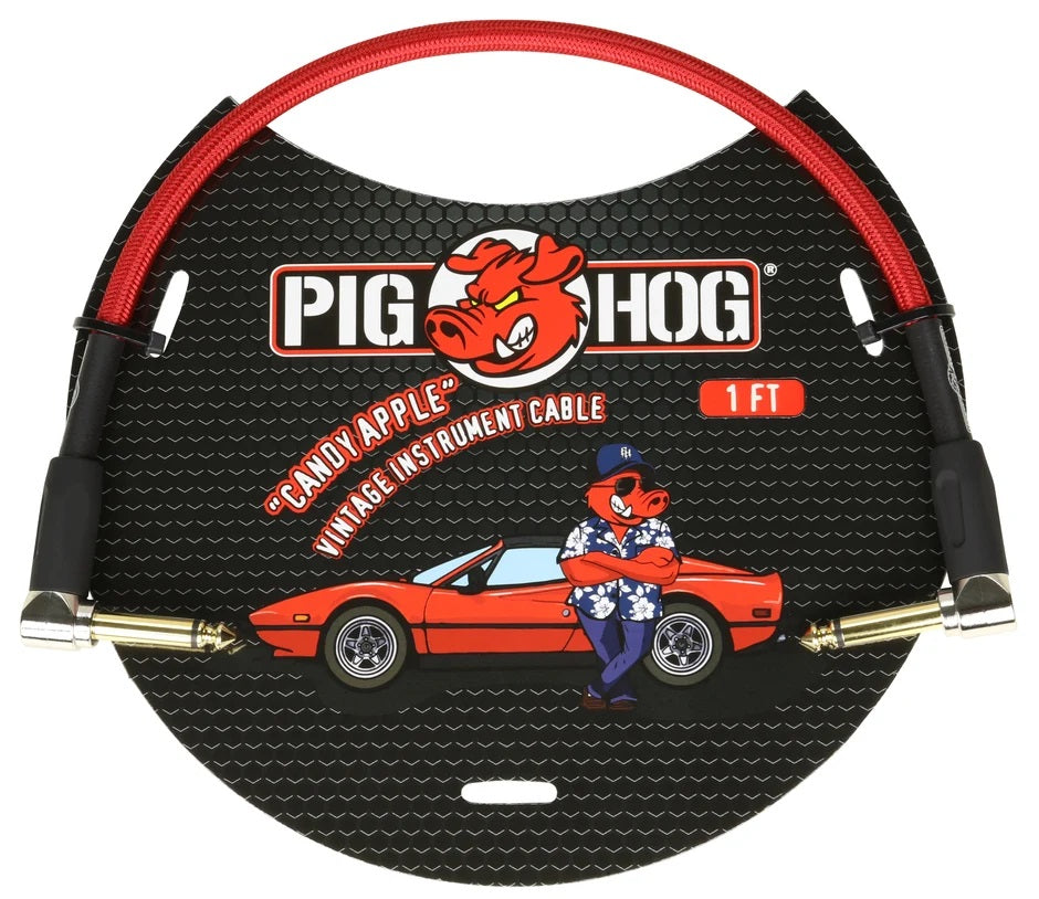 Pig Hog 1ft Right Angle "Candy Apple Red" Vintage Instrument Cable