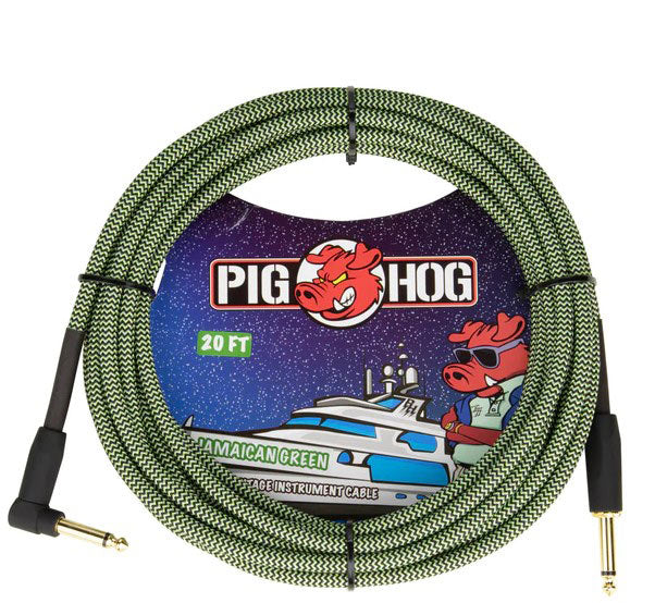 Pig Hog "Jamaican Green" Instrument Cable - 20ft. Right Angle