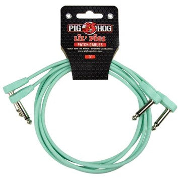 Pig Hog Lil Pigs 3ft Low Profile Patch Cables - 2 pack, Seafoam Green