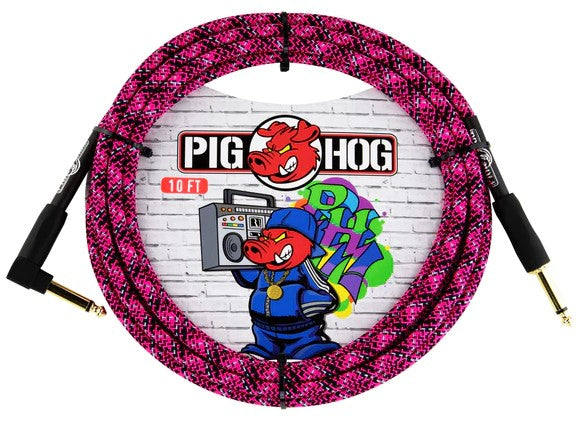 Pig Hog "Pink Graffiti" Right Angle Instrument Cable - 10ft.