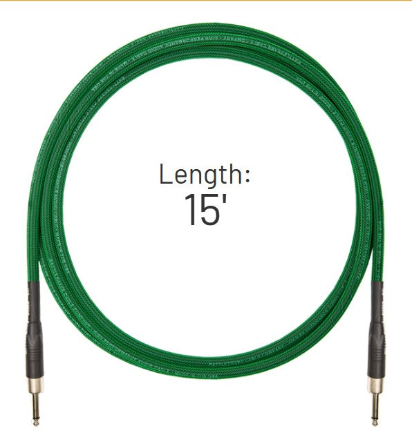 Rattlesnake Cables 15' Standard Cable Straight Plugs  - Mean Green