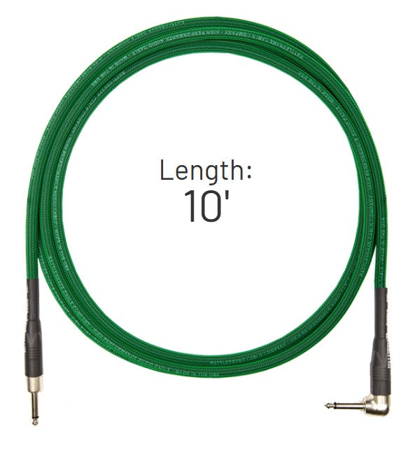 Rattlesnake Cables 10' Standard Cable Straight to Right Angle Plugs  - Mean Green