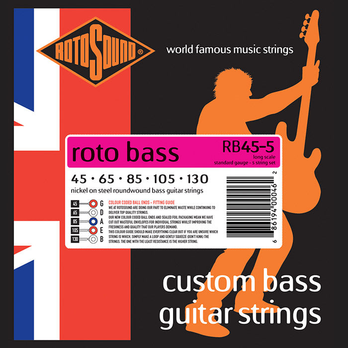 Rotosound RB45-5 Roto Bass Nickel Standard Bass Guitar Strings 45 -130