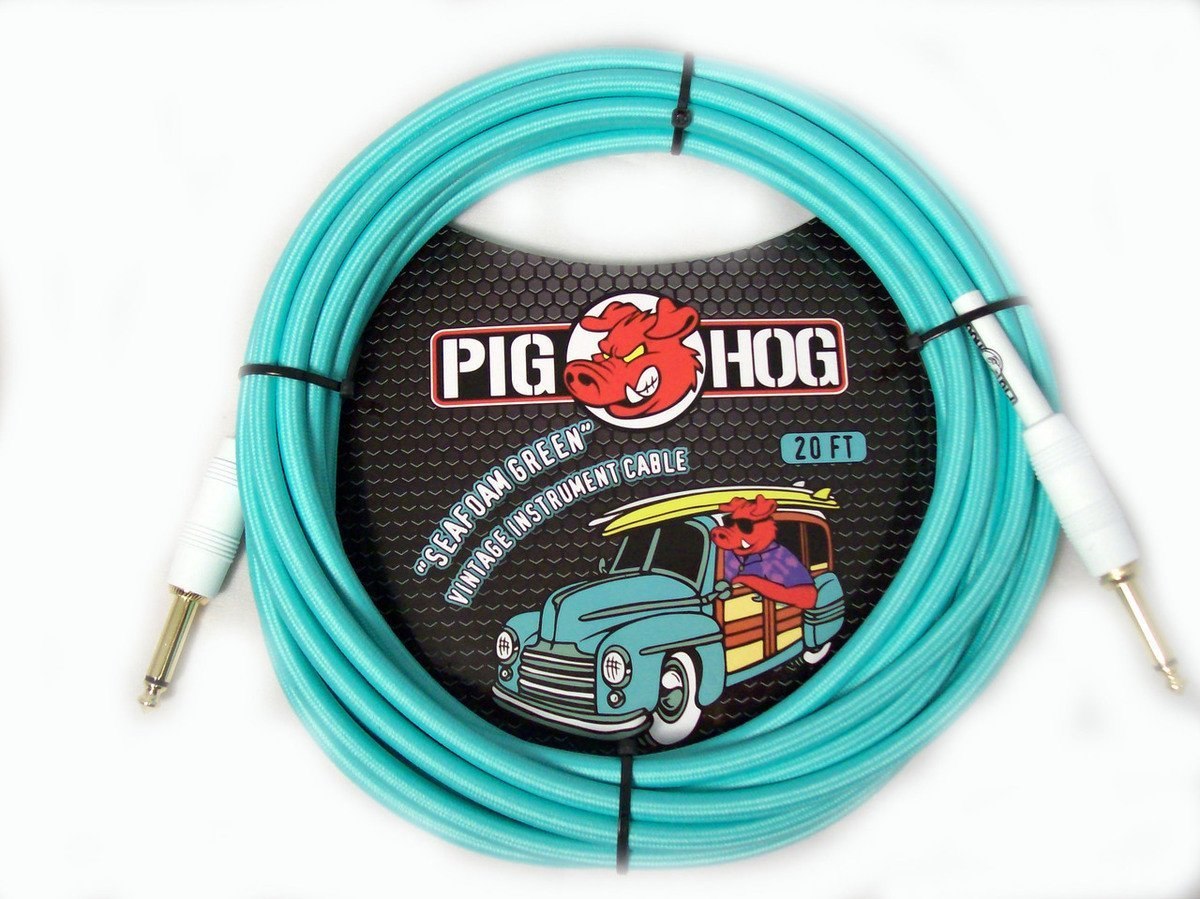 Pig Hog 20' Tour Quality Guitar Cable "Seafoam Green"   1/4" Straight ends