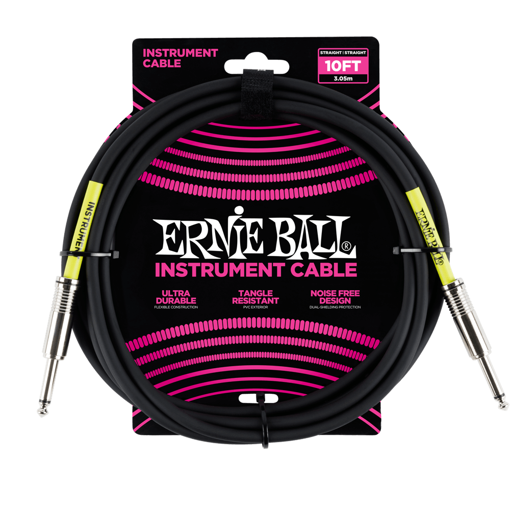 Ernie Ball 10' Straight/Straight 1/4" to 1/4" Instrument Cable (Black)