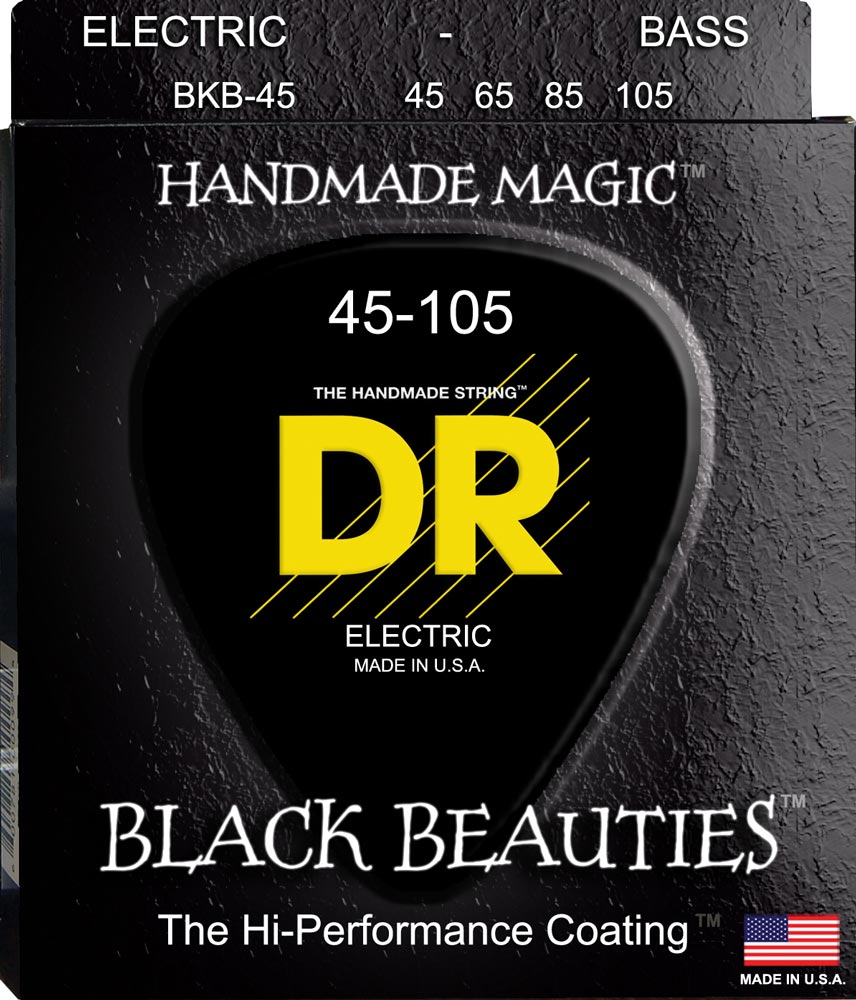 DR Strings Black Beauties - Black Colored Bass Strings: BKB-45 Medium 45-105