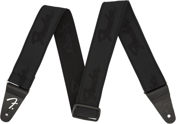 Fender Weighless Running Logo 2" Guitar Strap, Black