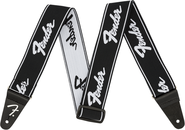 Fender Weighless Running Logo 2" Guitar Strap Black/White