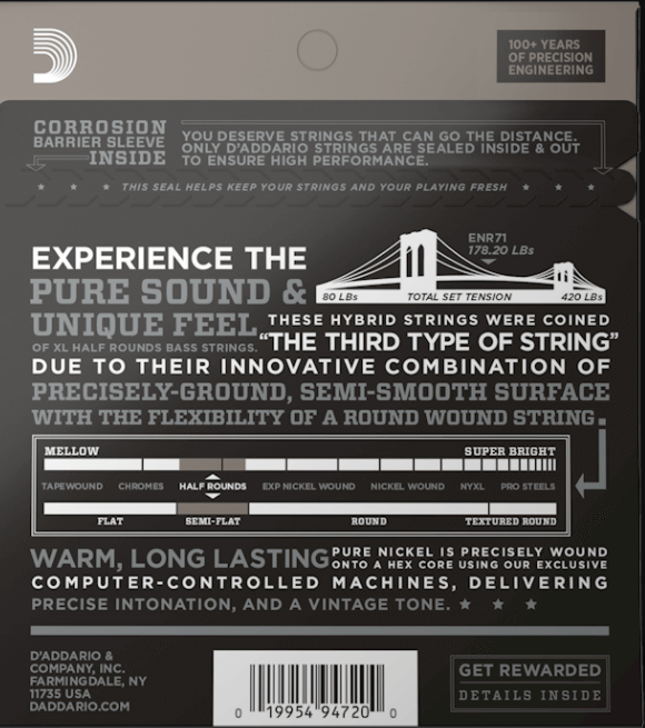 D'Addario Enr71 Half Round Bass Strings 45-100 Pure Nickel - Foto 4