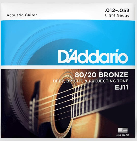 D'Addario 80/20 Bronze Light Gauge 12-53 Acoustic Guitar Strings 3-Pack