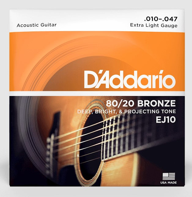 D'Addario EJ10 80/20 Bronze .010-.047 Extra Light Acoustic Guitar String Set