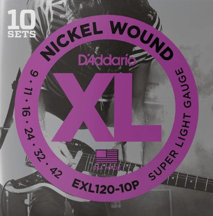 D'Addario EXL120-10P Super Light Gauge Nickel Wound Guitar Strings - 10-pack