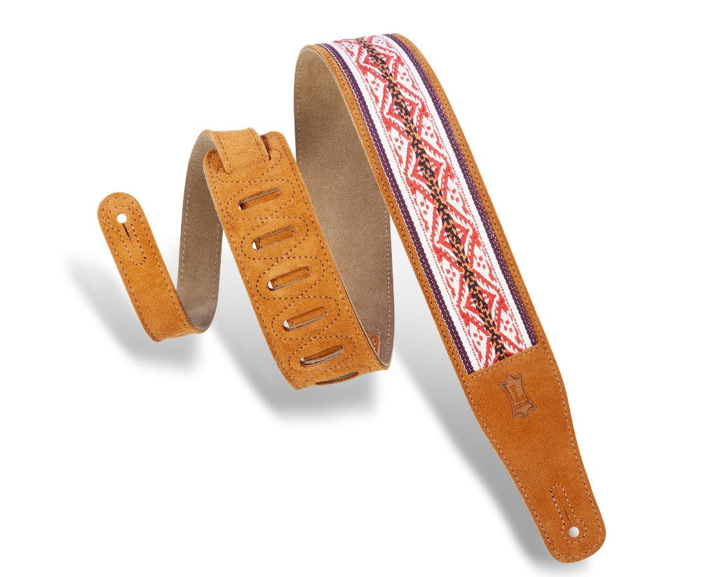 Levy's Leathers 2 1/2" PRINT SERIES - Embellish Suede Guitar Strap Honey/Red/White– MSJ26-HNY