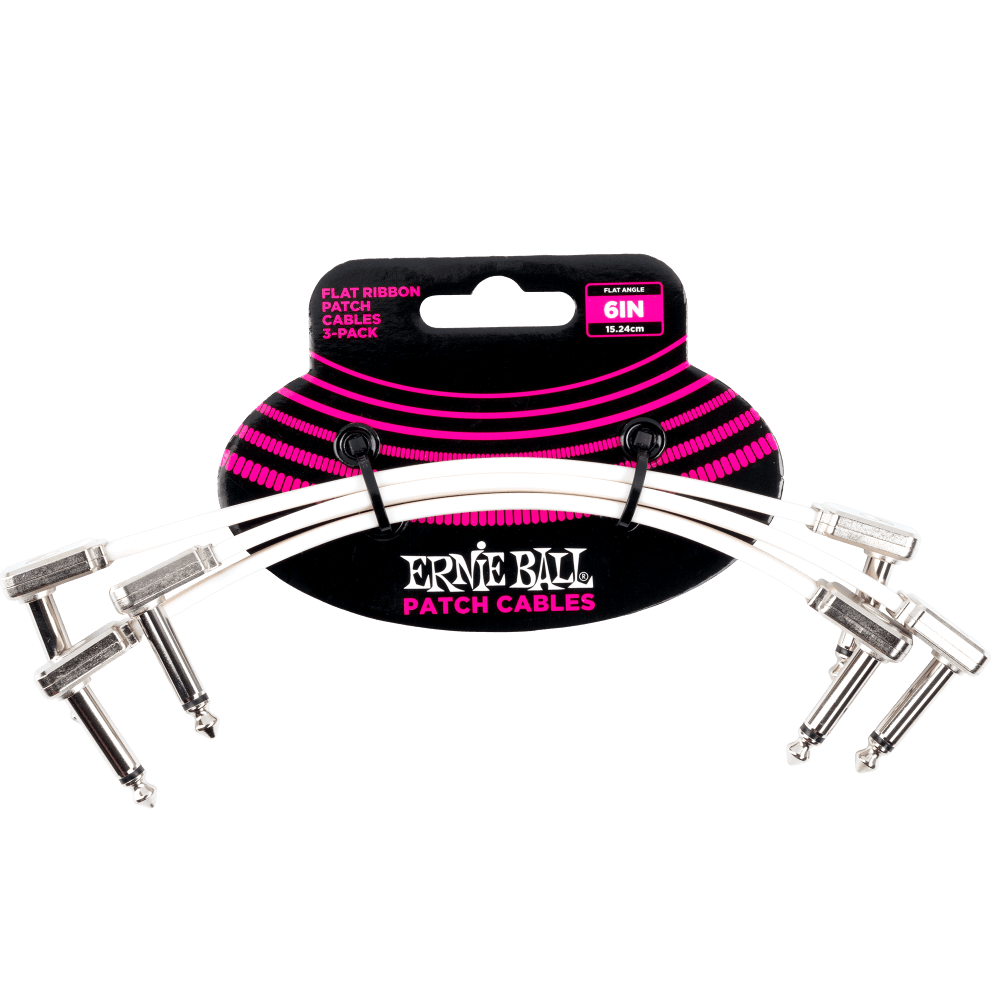 Ernie Ball 6" Flat Ribbon Patch Cable White - 3 Pack