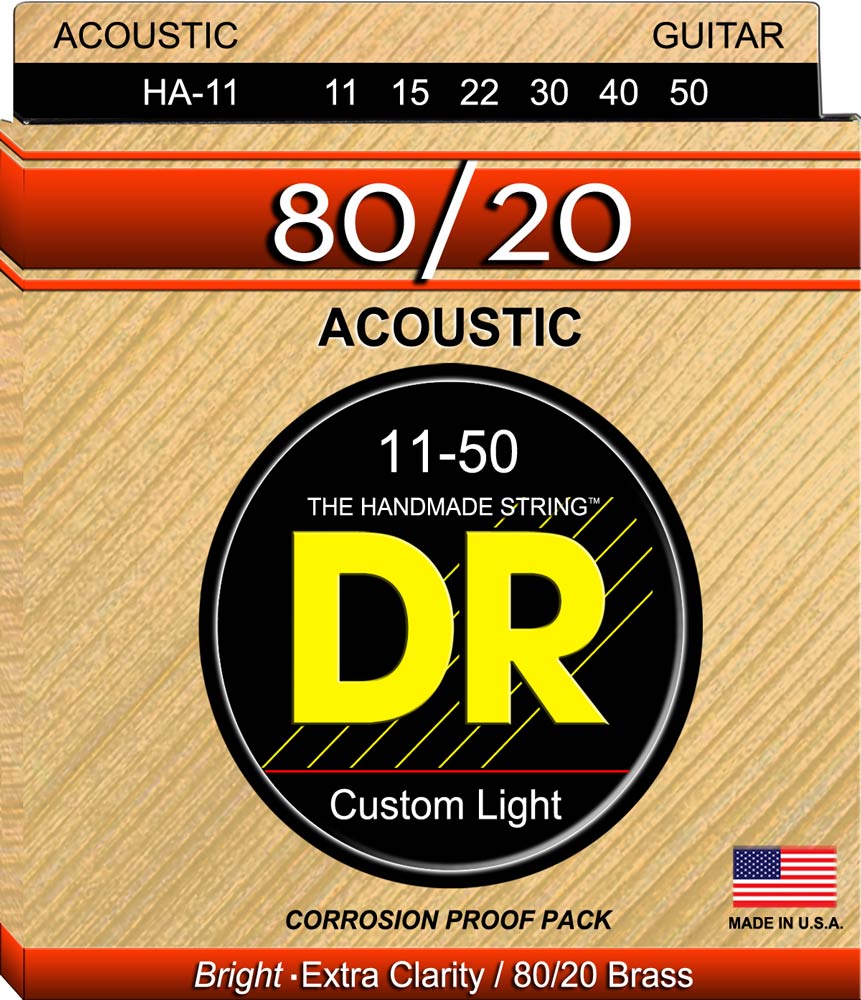 DR Strings Hi-Beam 80/20 Brass Acoustic Guitar Strings - 11/50 Custom Light