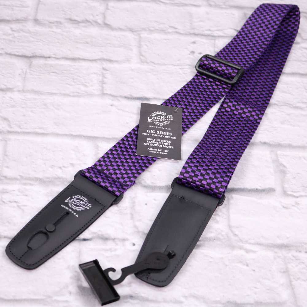 Lock-It Straps - 2" Poly Pro Series Guitar Strap - Purple Checkerboard