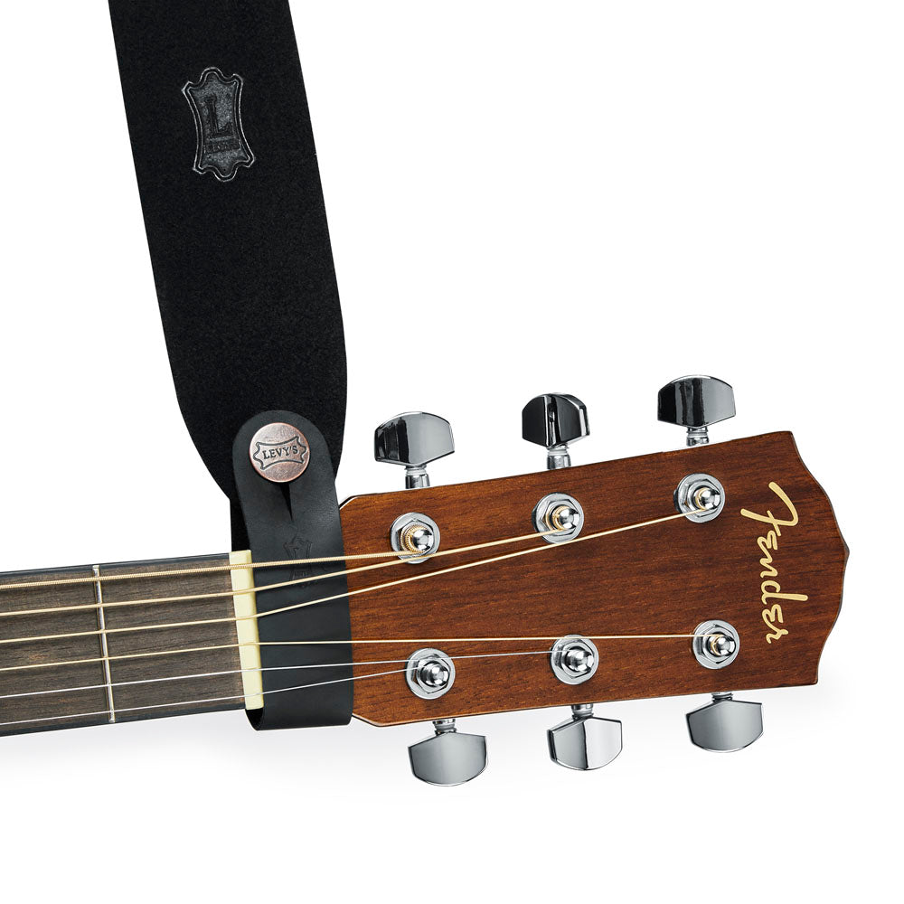 Levy's Leathers Black Leather Headstock Strap Adapter for Acoustic Guitars