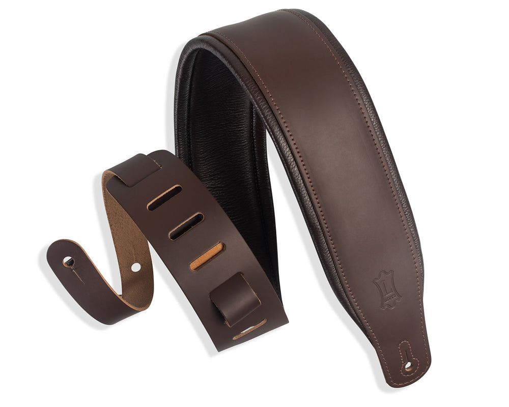 Levy's Leather Deluxe Series 2.5" Guitar Strap – Dark Brown Butter Double Stitch Guitar Strap- M17BDS-DBR