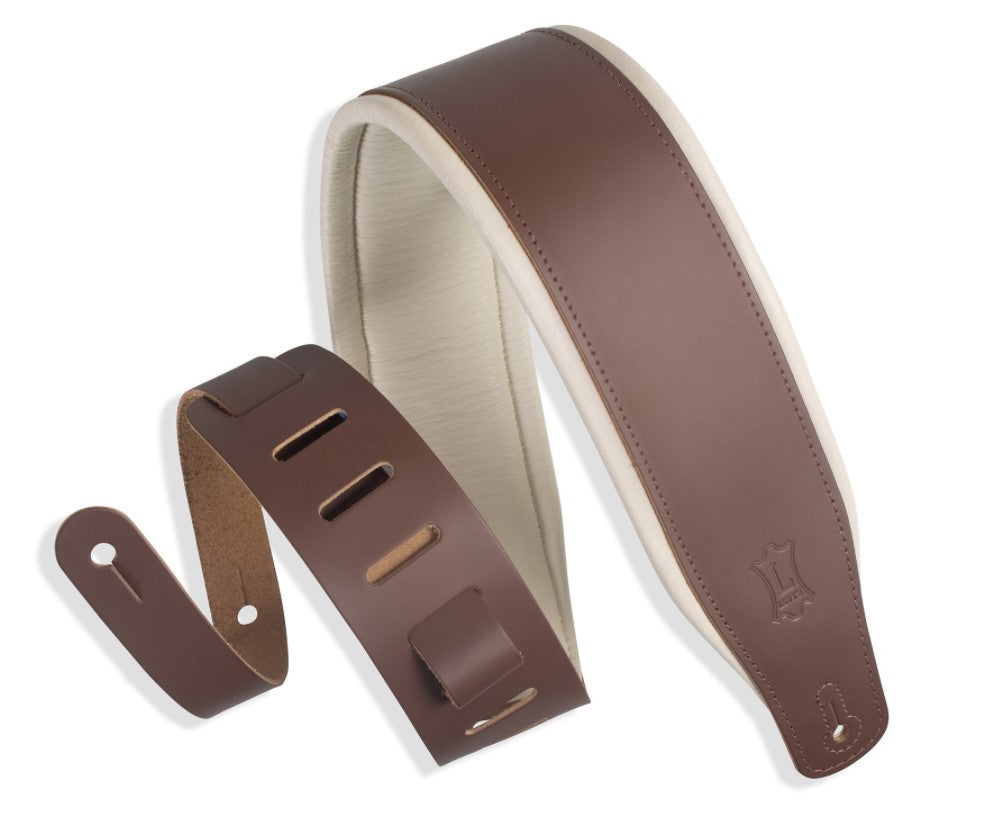 Levy's Leathers Classics Series Guitar Strap – Brown Leather w/Cream-MS26PD-BRM_CRM