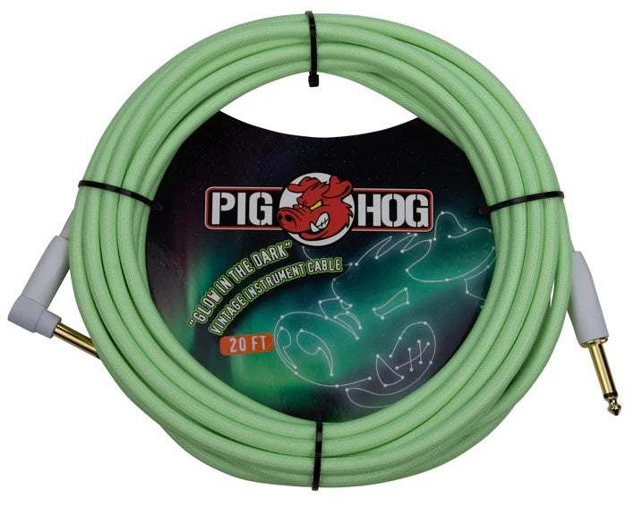 Pig Hog Glow In The Dark Instrument Cables, Right Angle 20ft