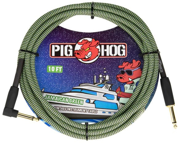 Pig Hog "Jamaican Green" Instrument Cable - 10ft. Right Angle
