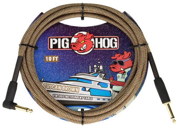 Pig Hog "Tuscan Brown" Right Angle Vintage Instrument Cable, 10ft