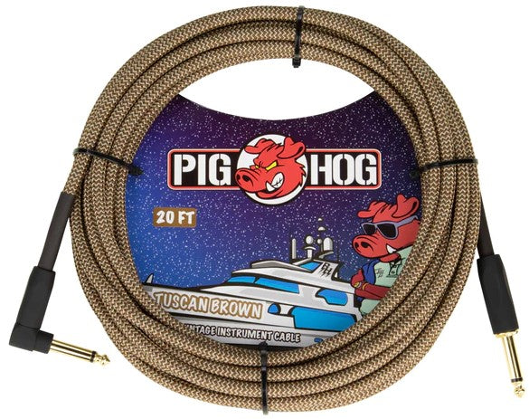 Pig Hog "Tuscan Brown" Right Angle  Vintage Instrument Cable, 20ft