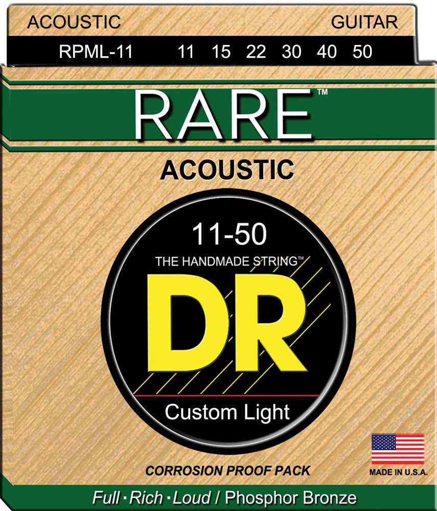 DR Strings RARE - Phosphor Bronze Acoustic Guitar Strings:  11-50 Custom Light