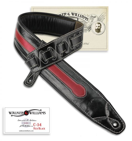 Walker and Williams C-34 Custom Black and Red Double Padded Premium Leather Strap