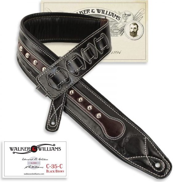 Walker and Williams C-35 Custom Black and Brown Premium Leather Double Padded Strap with Studs
