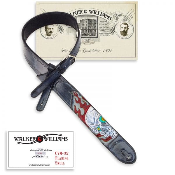 Walker & Williams CVM-02 Black Leather Strap w/Hand Carved Flaming Skull