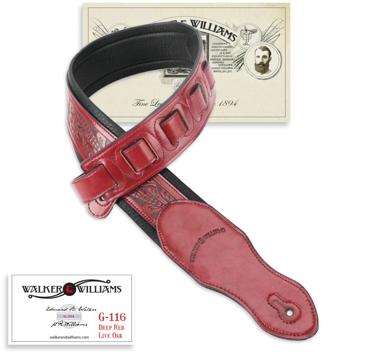 Walker and Williams G-116 Deep Red with Live Oak Tooling & Padded Glove Leather Back