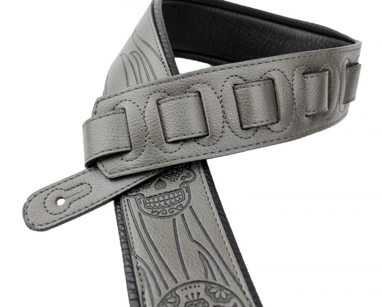 Walker and Williams GM-1164 Dark Grey Padded Strap with Flaming Skulls