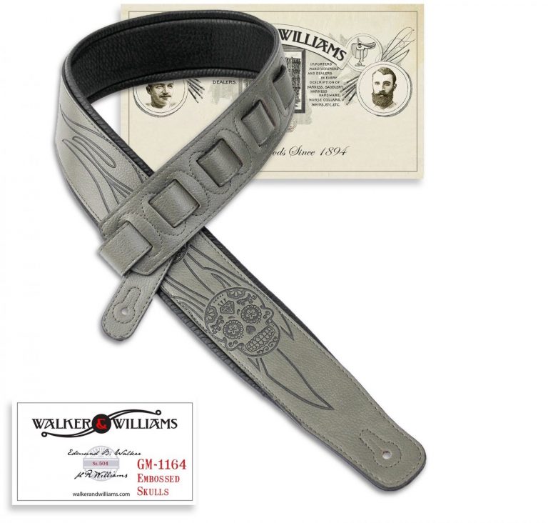 Walker and Williams GM-1164 Dark Grey Padded Strap with Flaming Skulls