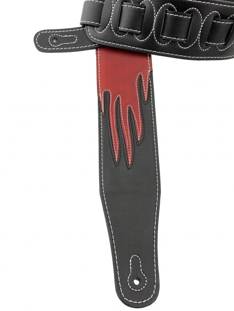 Walker and Williams GP-33 Red Flames on Black Strap with Padded Glove Leather Back