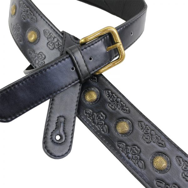Walker and Williams GE-206 Glazed Black Norse Strap with Antiqued Brass Coin Studs