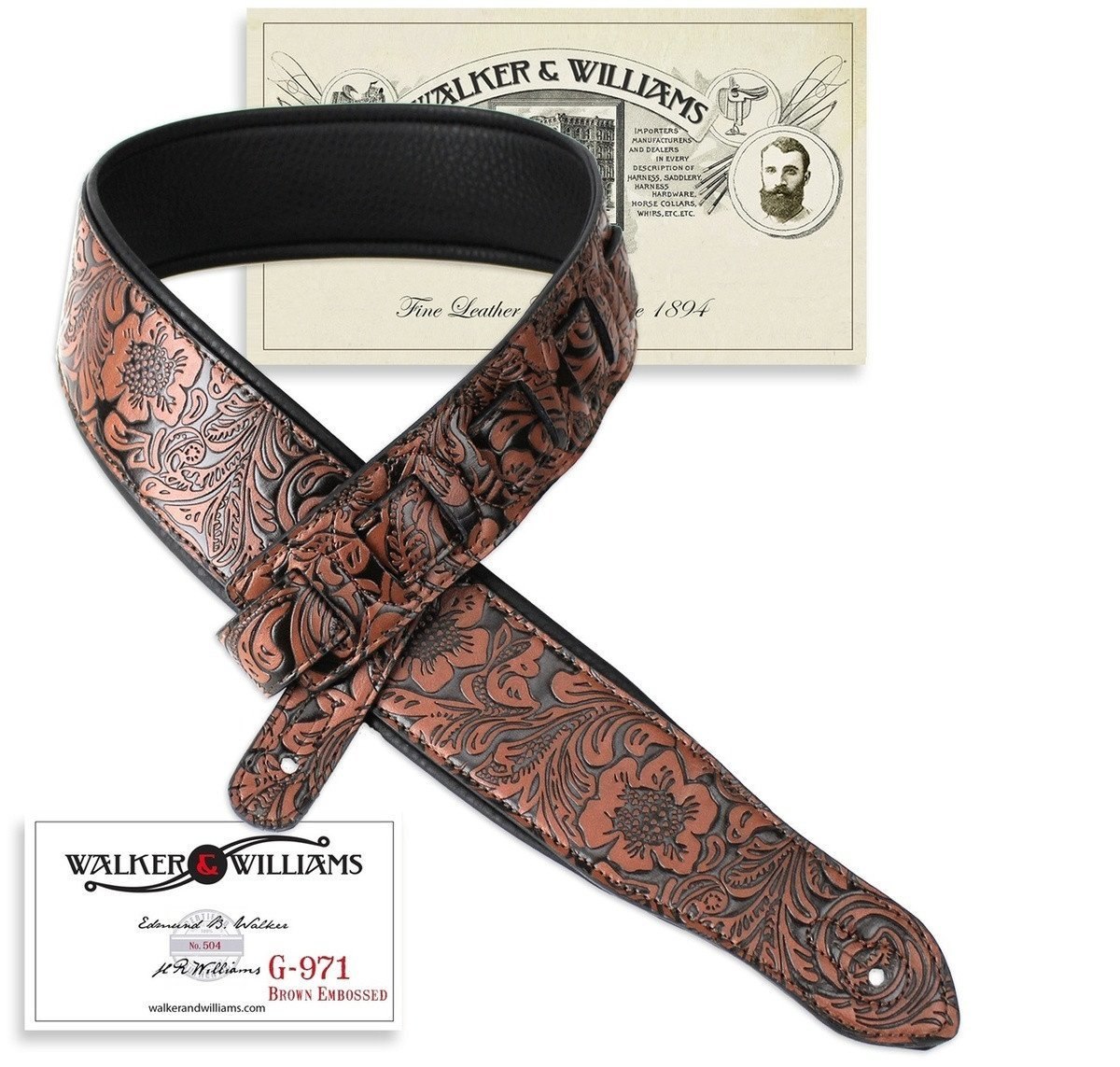 Walker & Williams Chestnut Brown Western Embossed Strap with Soft Padded Back